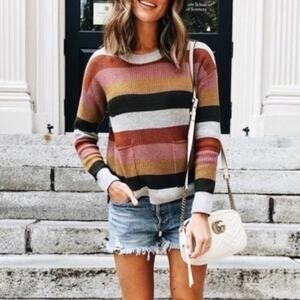 MADEWELL Patch Pocket Pullover Sweater in Walton Stripe Size Large